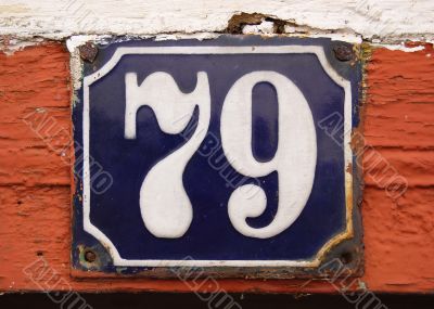House number tile plaque with floral ornament
