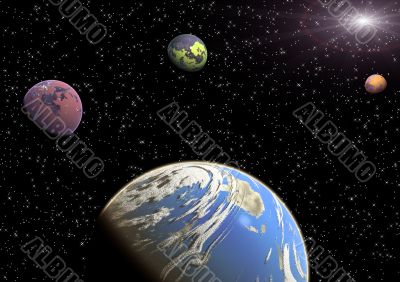 Planets in a space.