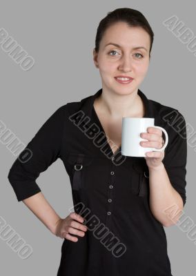 woman with a white mug