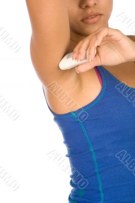 Woman with deodorant stick