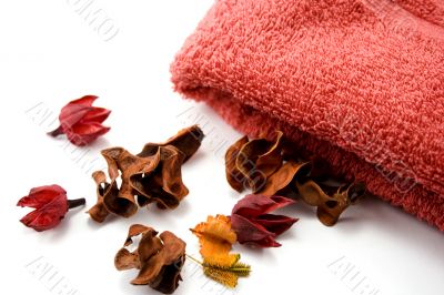 orange towel and flowers
