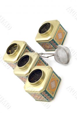 tea boxes close up