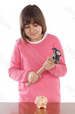 Girl  with hammer and money box