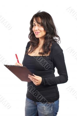 Young student woman writing
