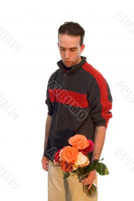 Male Holding a Vase of Flowers