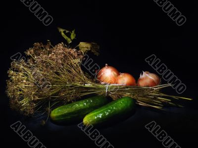 Cucumbers, onions and dill