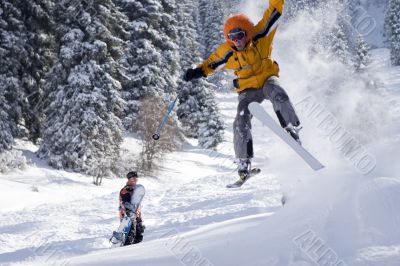 Snow Skier Jumping