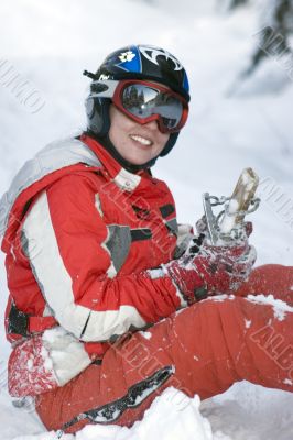 Beautiful girl snowborder after incidence