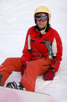 Beautiful girl snowborder after incidence