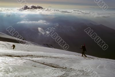 Telemark skiers on ascent of Mt Baker