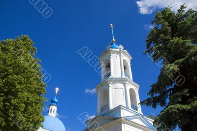 Church and cross at bell tower