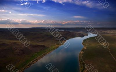 The river Ili in Asia view from deltaplane