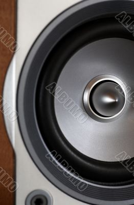 close-up of wooden hi-fi loudspeaker