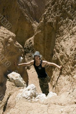 Teenager paleontologist in underground cave