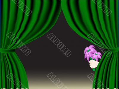 Green curtain with flowers