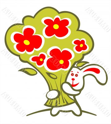 cheerful rabbit and flowers