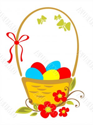 basket with eggs and flowers