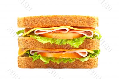 Double ham sandwich with vegetables