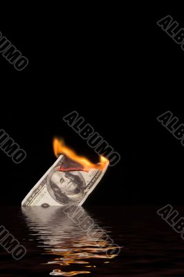 Burning & Sinking 100 Dollar Bill