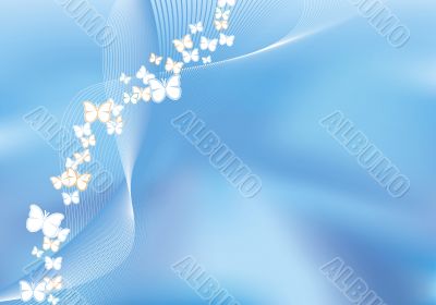 Blue mesh background with flying butterflies