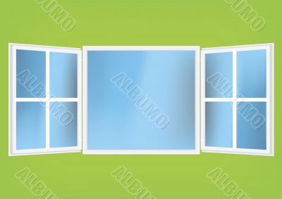 Vector illustration of an open window with shades