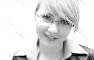 Businesswoman look at camera. Close-up