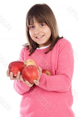 Adorable girl with red apples