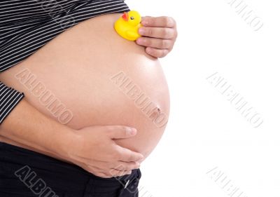 Pregnant woman with toy duck