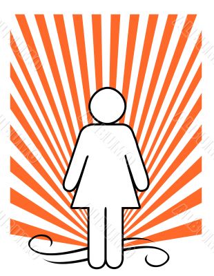 Female figure over sunburst background