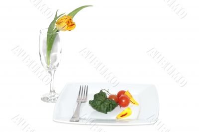 Vegetables and tulip