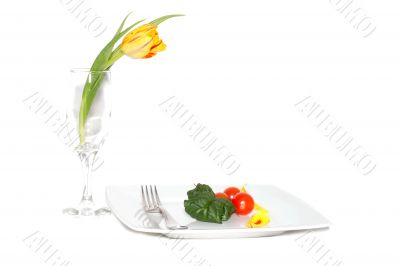 Vegetables and tulip