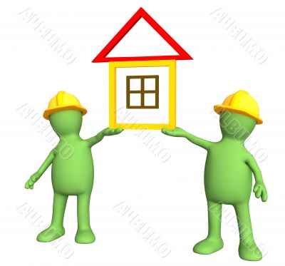 Two 3d builders, holding in hands the house