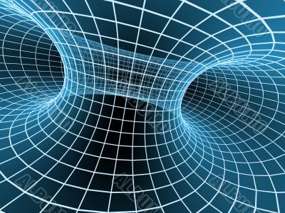 The blue abstract 3d tunnel from a grid