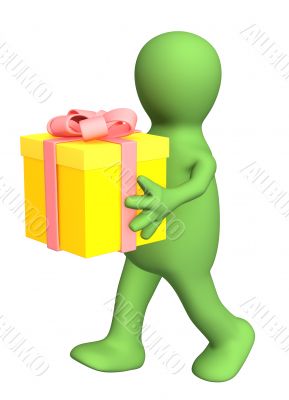 3d person - puppet, gift carrying in hands
