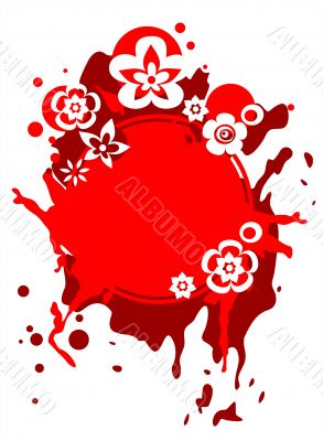 Red grunge flowers frame