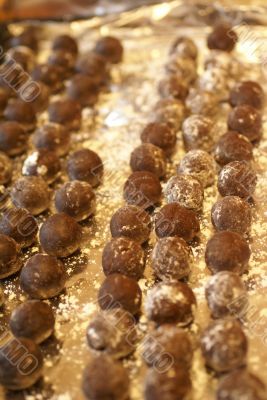Chocolate truffles in tray