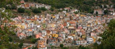 Panorama, Pastel houses on hillside,