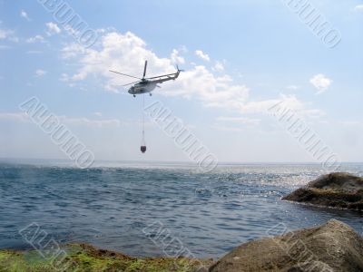 helicopter above the sea