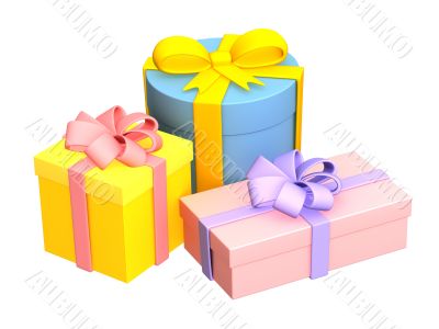 Three boxes with the gifts, fastened by tapes