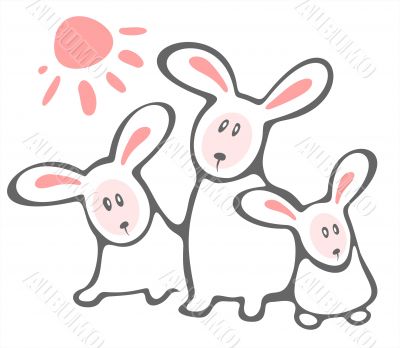 three rabbits and sun