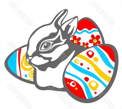 rabbit and easter eggs