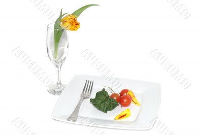 Vegetables and tulip