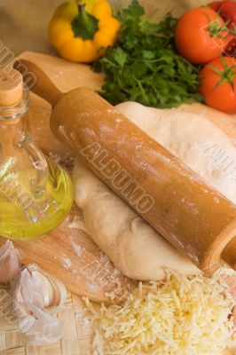 pizza dough and ingredients