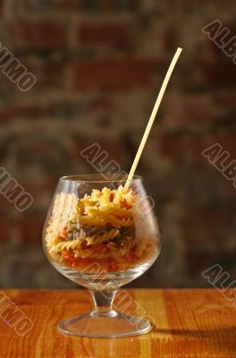 Macaroni in cognac glass