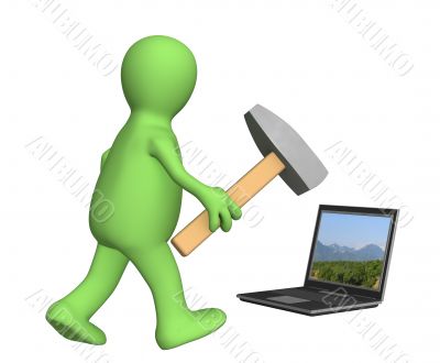 3d puppet, going with a hammer to laptop