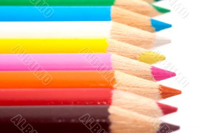 Colour pencils on white background