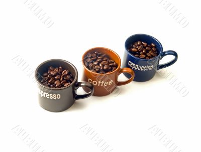 coffee cups with coffee beans
