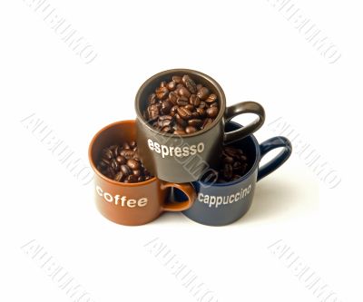 coffee cups with coffee beans