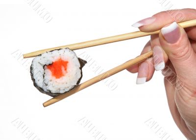 female hand holding sushi #2