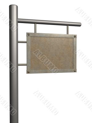 Old rusty 3d signboard on a column